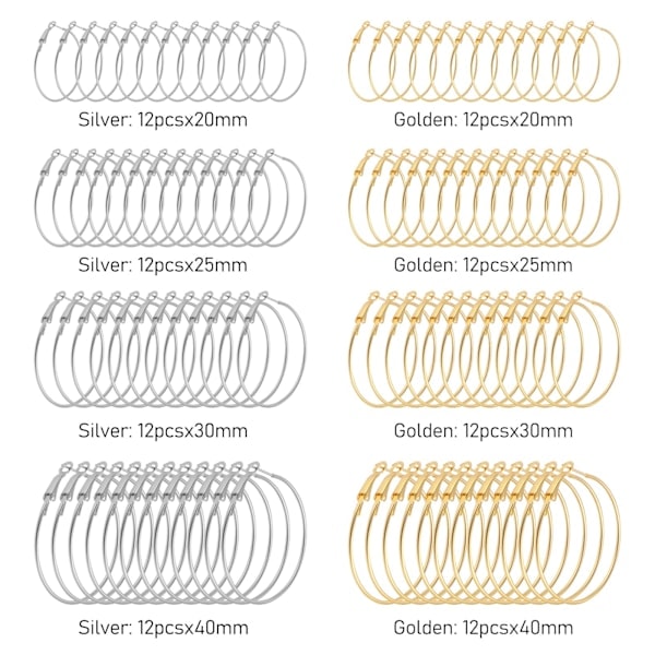 96 st örhängen creoler för smyckestillverkning 20 mm 25 mm 30 mm 40 mm
