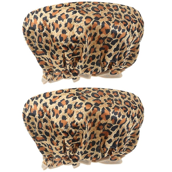 2 stk dusjhetter Dobbeltlags Peva Vanntett Elastisk Badehetter Hårbeskyttende Hetter (Leopard Print)