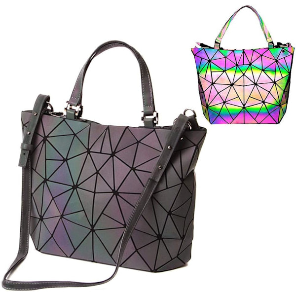 Kvinder Geometrisk Selvlysende Læder Håndtasker Dame Skuldertaske Holografisk Regnbue Crossbody Taske Elegant Tote Til Kvinder Dame