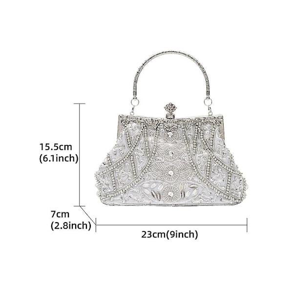 Mote Kvinner Perle Sequin Glitter Veske Clutch Aften Håndveske Fangende Pung for Bryllupsfest Prom, Sølv