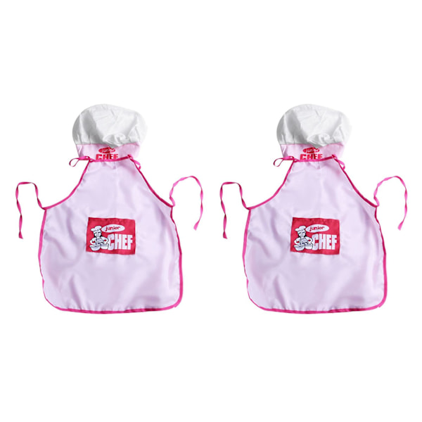 2x Childs Kids Chef Hat Apron Cooking Baking Boy Girl Chefs Junior Gift (pink)