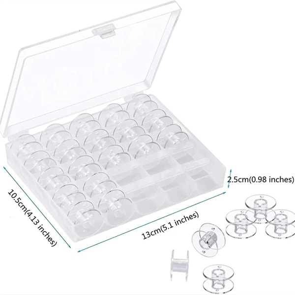 Set med 25 transparenta plastspollar symaskiner