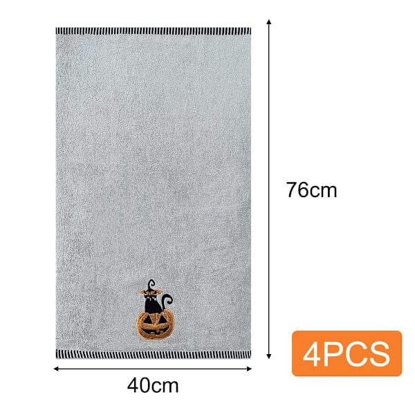 4 stk Halloween Håndklær Bomull for Baderom Sett Broderi 70*40cm Spøkelse Hodeskalle Skjelett Kjøkkenhåndklær Edderkopp Gresskar for Knask eller Knep Bord Style 4