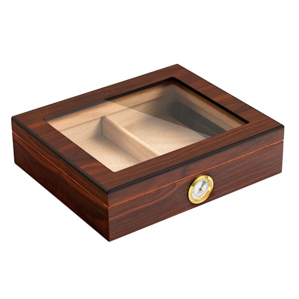 Cigarkasse, glaslåg cigaretui med hygrometer og rumdeler, opbevaringsboks i cedertræ til 35 cigarer