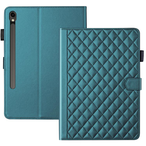Samsung Galaxy Tab S10 FE+ Leather Case with Rhombus Pattern Mörkgrön