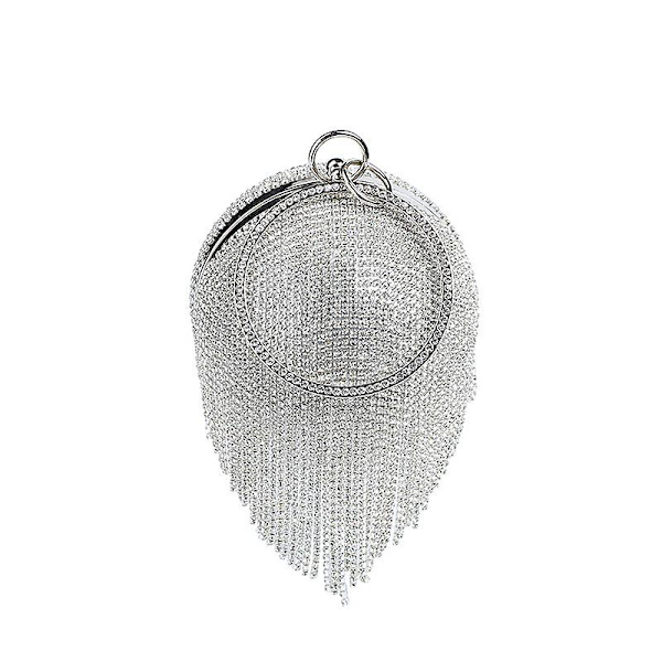 Silver Diamonds Rhinestone Round Ball Evening Bags For Women Fashion Mini Tassels Clutch Bag Ladies Ring Handbag Clutches