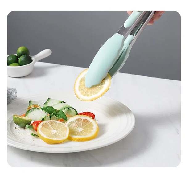Serveringsbestick i rostfritt stål med halkfritt silikongrepp för servering, matlagning (nordisk grön 9 tum)