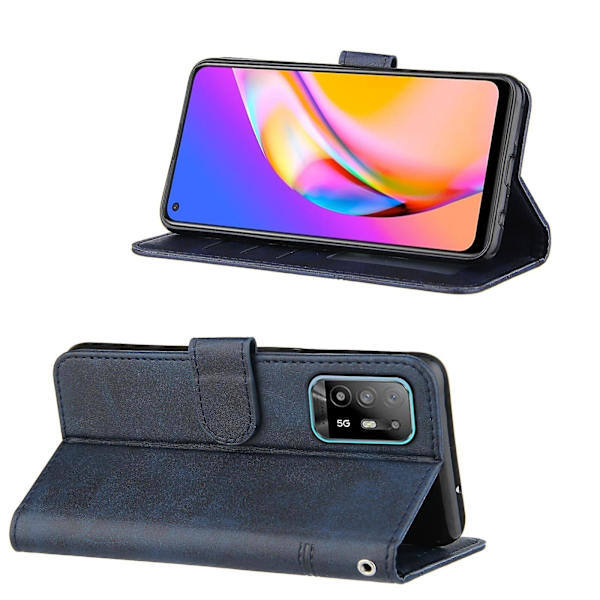 Kompatibel med Oppo A94 5G Fodral Läder Folio Omslag Plånbok Magnetiskt Premium Etui Coque - Blå