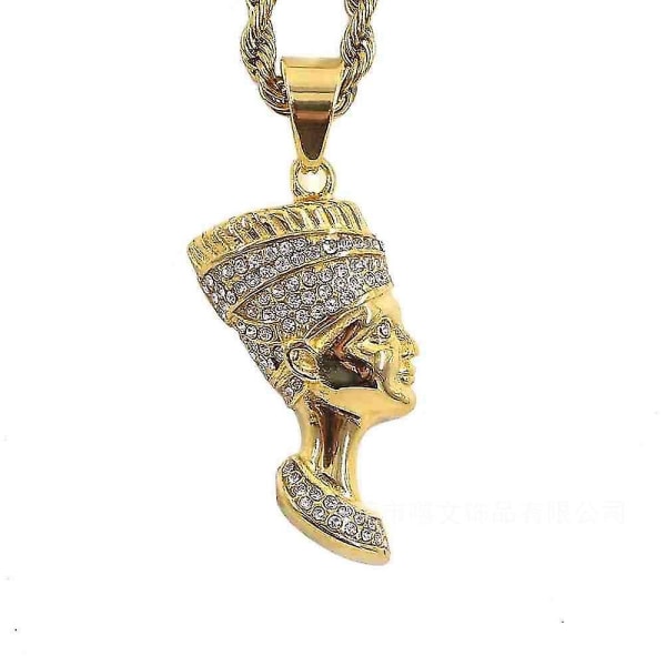 Egyptisk dronning Nefertiti halskjede Bling gullbelagt vintage smykker kubisk zirkonia hip hop anheng halskjede personlig gave menn kvinner/beste kone/jente