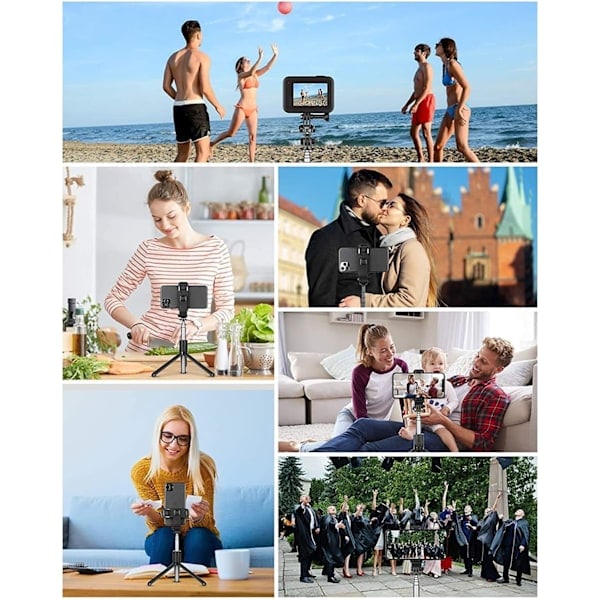 Selfie-tikku Jalusta Bluetooth-jalusta Matkapuhelimelle, 4-in-1 Ulosvedettävä Selfie-tikku Langattomalla Kaukosäätimellä 360° Pyörivä Langaton Jalusta, Kannettava