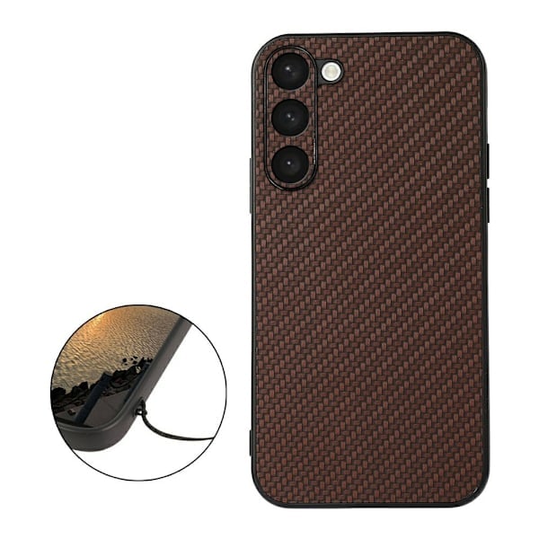 Samsung Galaxy S23 Cover Læderbelagt Kulfiber Tekstur Brun