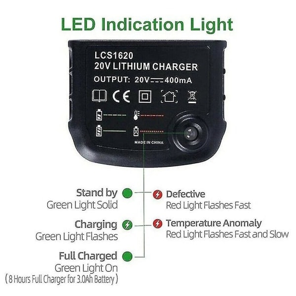10.8V 14.4V 20V För Black&Decker Li-ion Batteriladdare Ersättning Elektrisk Borr Skruvdragare Elverktygsbatteri EU-kontakt Lbx20_ca