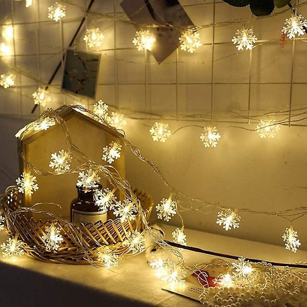 1 sarja 40 LED 20 Ft jouluvalot, lumihiutale valosarja paristokäyttöinen keijuvalo joulukoriste makuuhuone puutarha joulukuusi koriste, lämmin valkoinen
