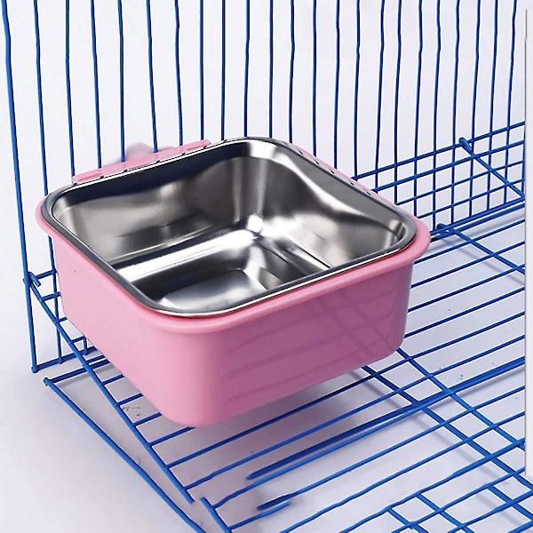 Crate hundskål, rostfritt stål avtagbar hängande mat vatten skål låda coop kopp, husdjursbur