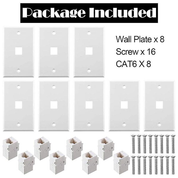 8 stk. Ethernet vægplade, Rj45 Cat6 hun til hun stik inline koblingsplader Ethernet-kabel