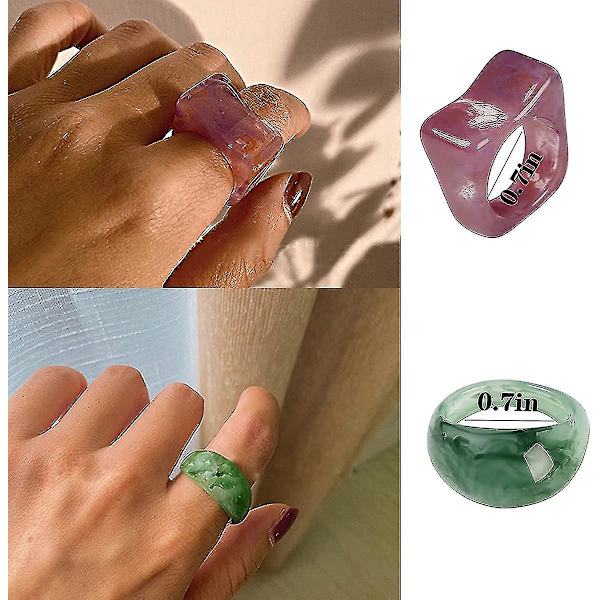 15 stk. Resinringe Akryl Rhinestone Ringe Plast Kvadrat Gem Ringe Z