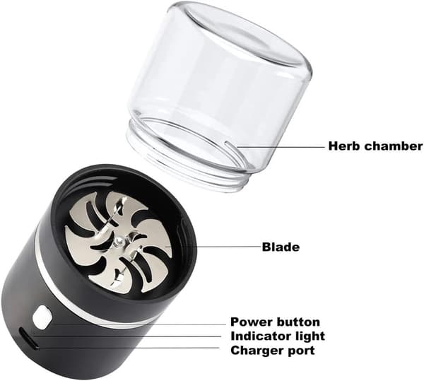 Mini Elektrisk Urtekværn, USB-C Genopladelig, 400mAh, Dobbelte Rustfri Stålblade, 50ml Glasbeholder Til Hjem Og Rejser, Sort