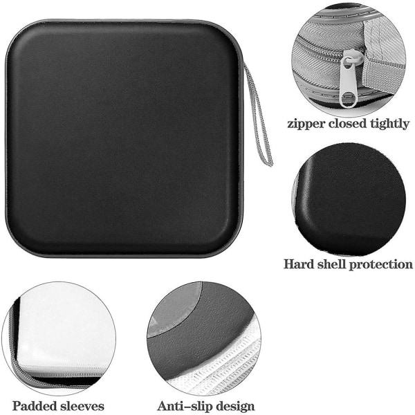 CD-etui med plass til 40 plater, hardt plastetui for DVD, bærbar etui med glidelås for CD-holder, stort oppbevaringsetui for plater, veske for bi...