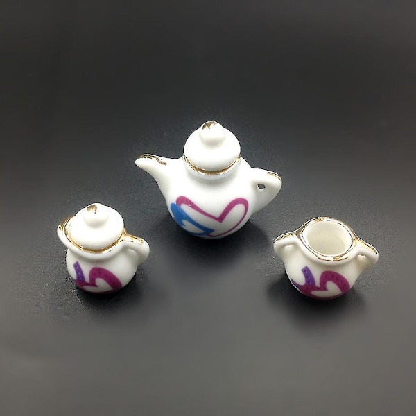15 stk dukkehus miniatyr keramikk hjertetrykk potte kopp kaffe te service sett