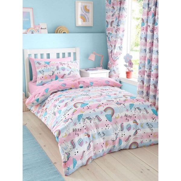 Portfolio Home Dreamy Unicorns Dynetrekksett Enkelt Rosa/Blå Pink/Blue/Multicoloured Single