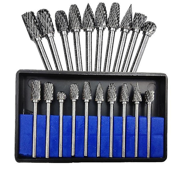 Pro10pc 1/8\" Skaft Wolframkarbid Fräs Skärare Rotary Borrar Com Avfasning Hss Stål Kon Borr Set Diamant Borr