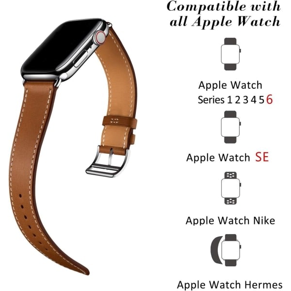 Ruskea Yhteensopiva Apple Watch -rannekkeen kanssa 38/40/41 mm, ruskea nahka