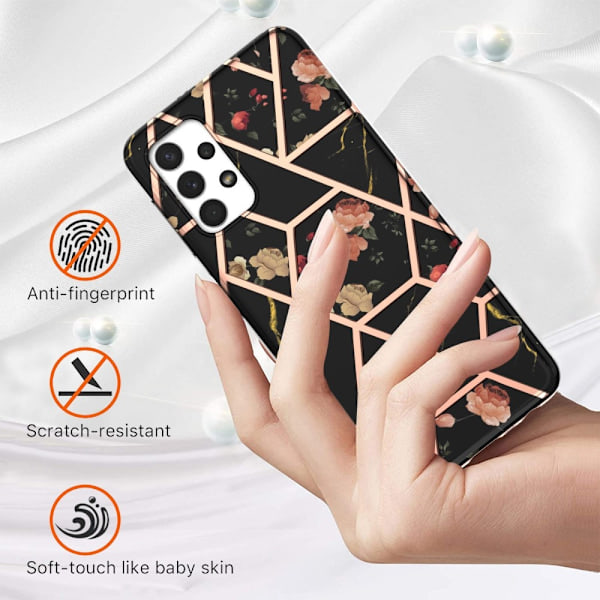 Samsung Galaxy A23 5G Cover Marmor Sorte Blomster