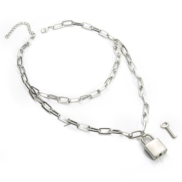 Dubbla lager låskedja halsband metall hänglås hängande halsband