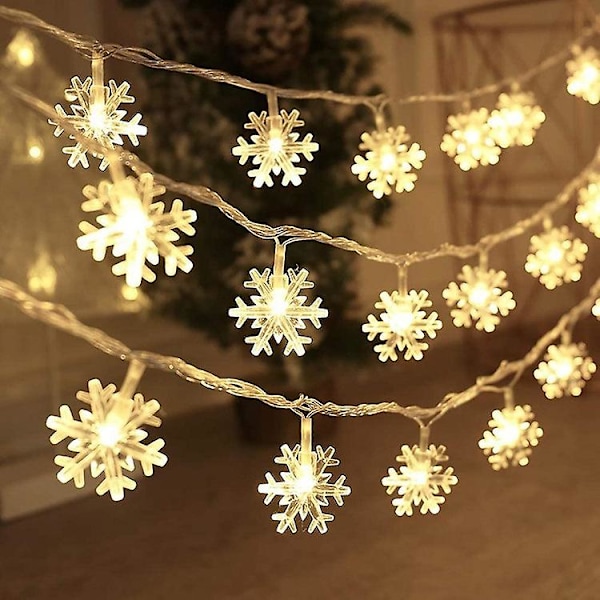 1 set 40 LED 20 Ft Christmas Lights,Snowflake String Lights Battery Powered Fairy Light Christmas Decoration Bedroom Garden Xmas Tree Decor,Warm Whit