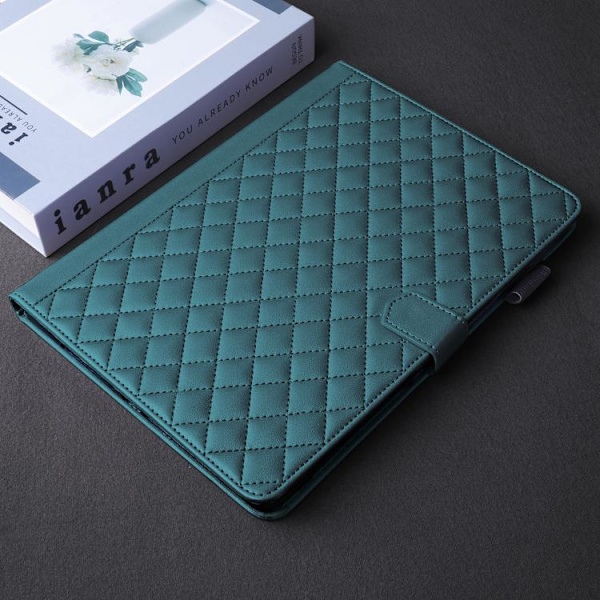 Samsung Galaxy Tab S10 FE+ Leather Case with Rhombus Pattern Mörkgrön