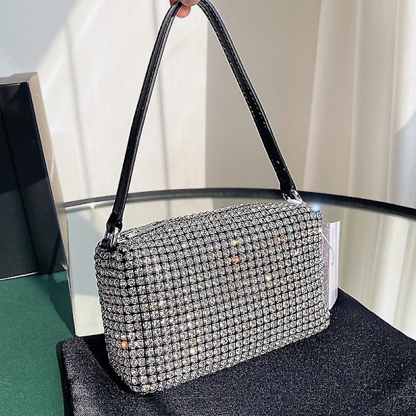 Rhinestone Crossbody Taske til Kvinder, Funklende Krystal Pung, Skinnende Aften Clutch, Stor Størrelse, Hvid