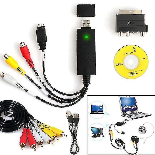 1 sett Usb2.0 Vhs til Dvd-konverter Au-dio Videoopptaksenhet Kit Rca-kabel for Windows 10-systemer-YNP