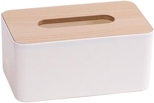 Näsdukslåda med trälock, hållbar PP halkfri rektangulär förvaring för hem, kontor, bil, vit 21x13cm