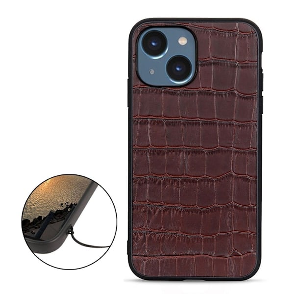 iPhone 15 Cover Krokodille Tekstur Læder Brun