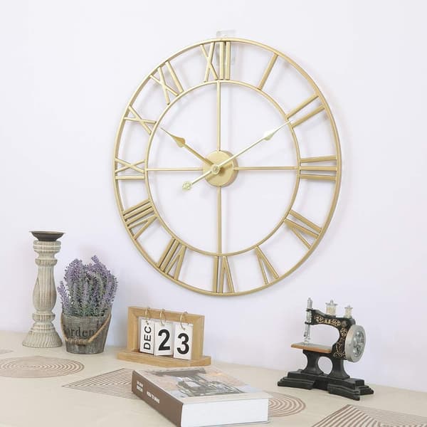 Large Round Metal Wall Clock, Retro Style, Silent, No Ticking