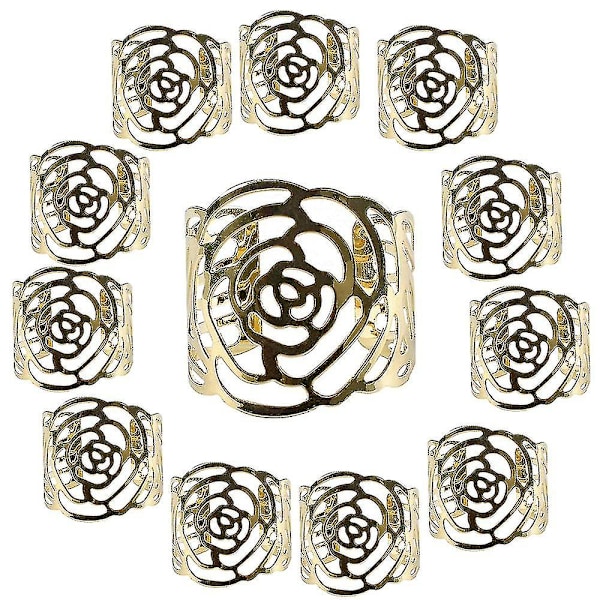 12 stk. krystalperle servietringe, glitrende elegante servietholder, guld