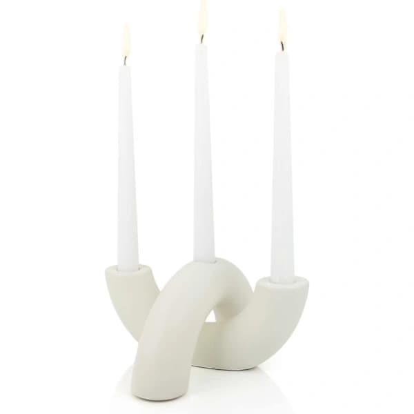 Ceramic Candlestick Set - Decorative Candle Holders - Modern Home Decor for Dining Table, Living Room Table white[co]