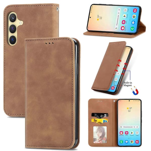 Retro Magnetic Leather Case with Skin Feel Brown