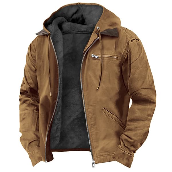 Herr casual bomullsjacka med huva och fleecejacka, kamel camel 4XL