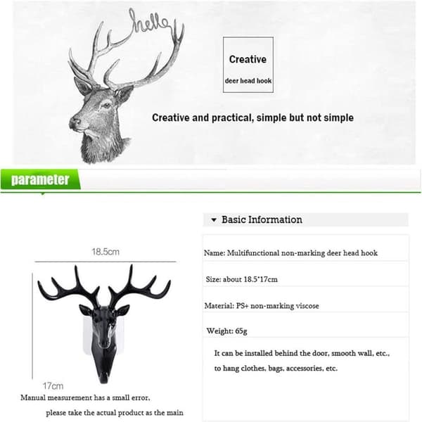 Deer Head Wall Hooks, Decorative Coat Hook, Hat Hanger, Plastic Animal Head Hanger Home Office, Wall Hook Deer Head Hook-White Deer Head Hook-White