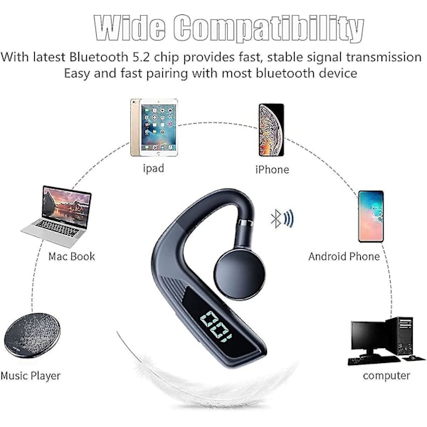 V18 Bone Conduction -kuulokkeet, Business Bluetooth 5.2 -langattomat kuulokkeet korvakoukuilla, LED-digitaalinäytöllä