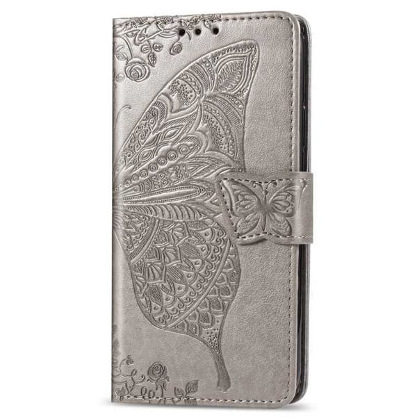 iPhone 12 / 12 Pro Pung Etui PU-Læder 4-RUM Motiv Sommerfugl Rosenguld