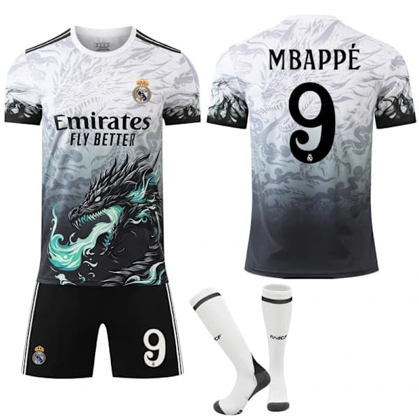Gos- 2425 Real Madrid Blå Dragemønster Specialudgave Sort Fodboldtrøje 9 MBAPPE 9 MBAPPE 9 MBAPPE 9 MBAPPE #26 9 MBAPPE #26