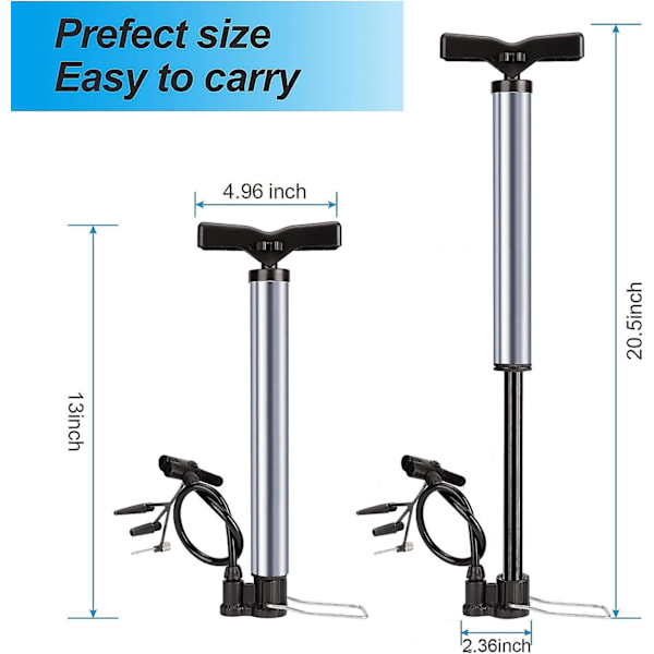 Bærbar cykelpumpe i rustfrit stål med dobbeltventiler - Effektiv luftpumpe