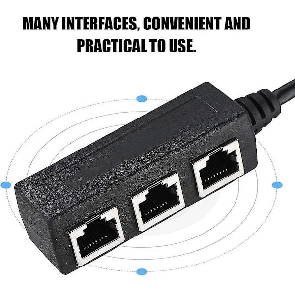 Ethernet-kabeladapter, splitteradapter for Ethernet-forlengelseskabel 1 hann til 3 hunnport splitter med overføringskontakt