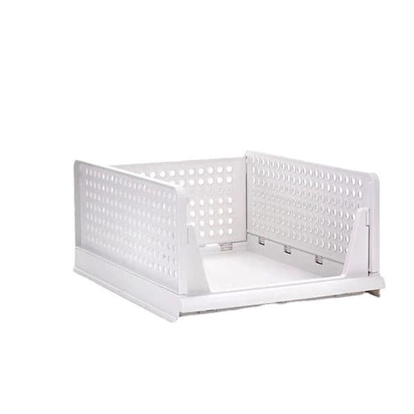Large Off-white Stackable Plastic Storage Basket for Bedroom and Living Room