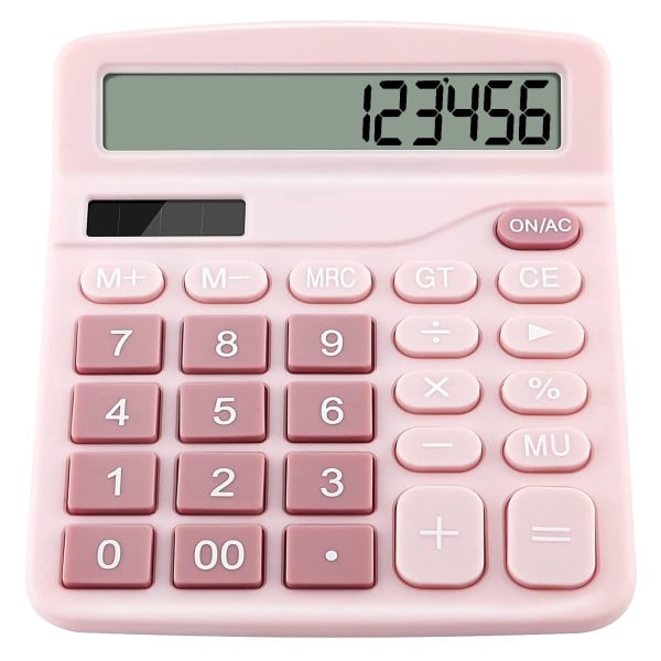 Calculators, 12-digit desktop counters with large display and large buttons, solar battery dual power sources office counters (pink) Pink