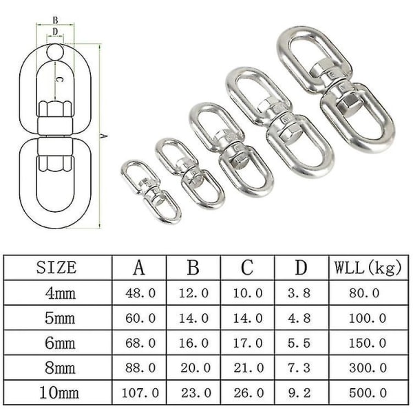 10mm 304 rustfrit stål universal roterende ring