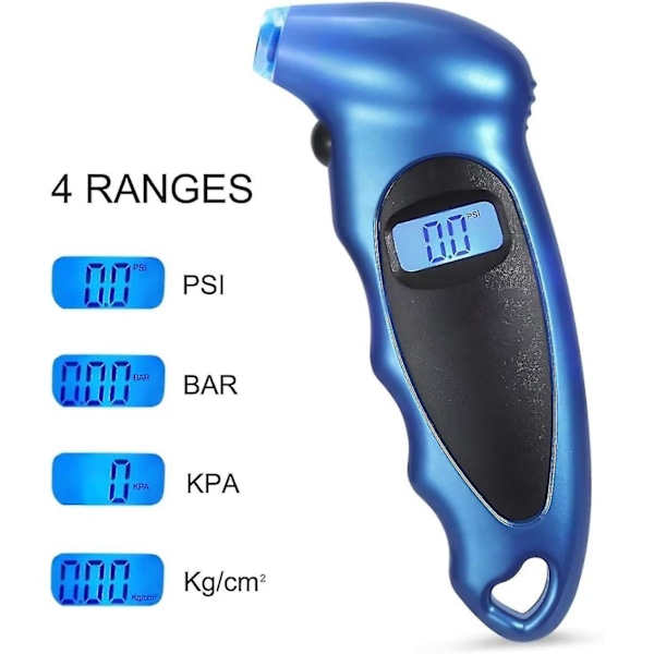 Digitalt dæktryksmåler 150 Psi indstillinger til bil lastbil cykel med baggrundsbelyst Lcd og skridsikker greb dæktrykskontrol (1 stk, blå)