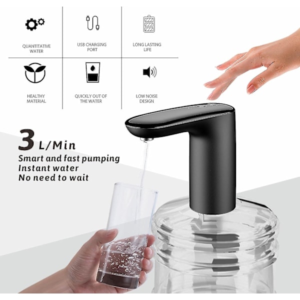 Vannpumpe for vanndispenser - Drikkevannpumpe, USB-ladet vannpumpe for flasker, automatisk vannflaskepumpe